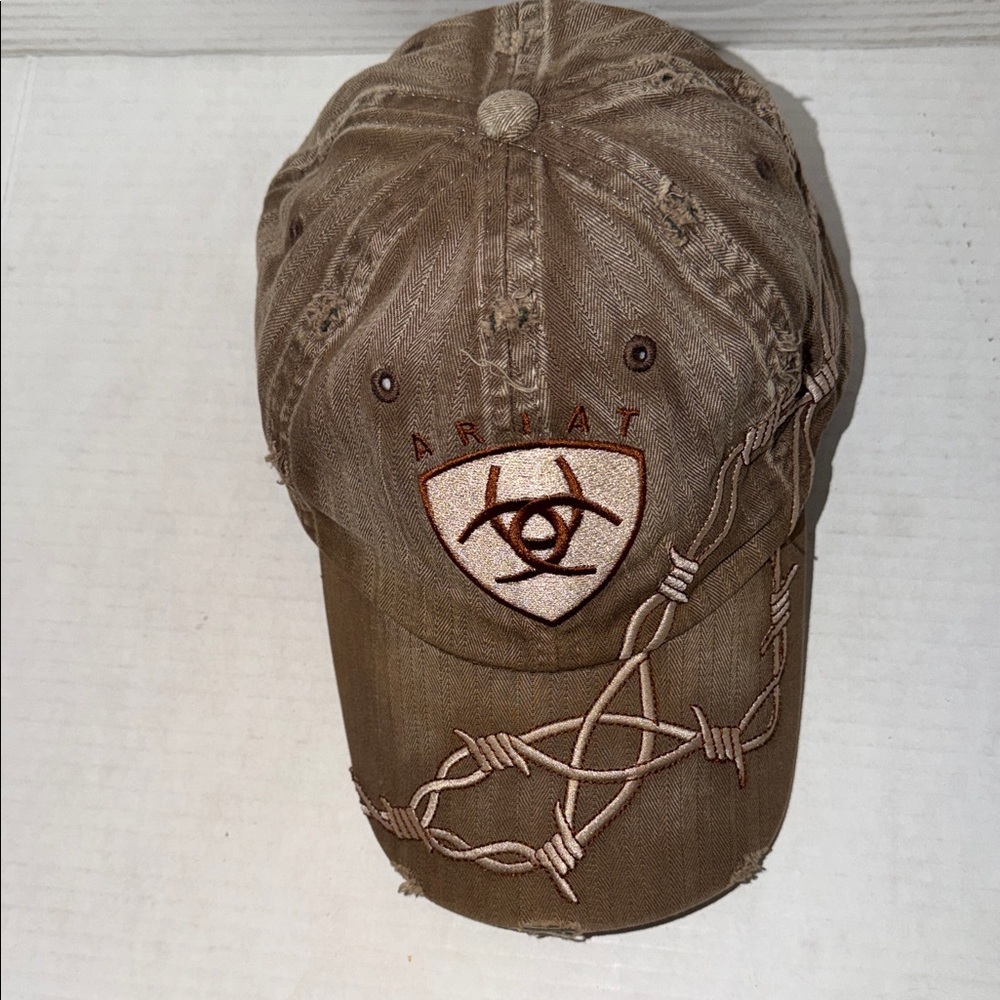 Ariat Tan Distressed Cap with Barbed Wire Design